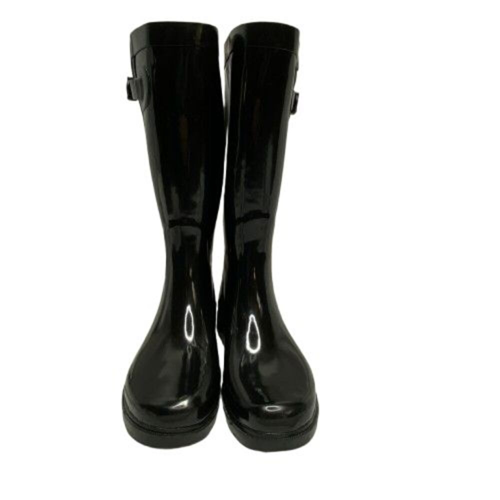 Capelli‎ NY Womens Tall Rain Boots 7 Black Rubber Shiny Outdoor Fisherman Preppy - Picture 4 of 12